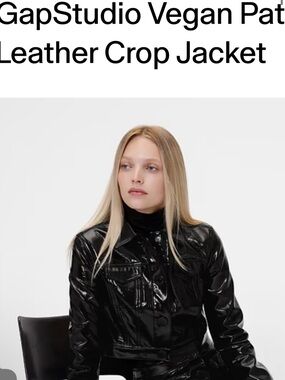 Gap Studio Glossy Vegan Patent Leather Crop Jacket - Black